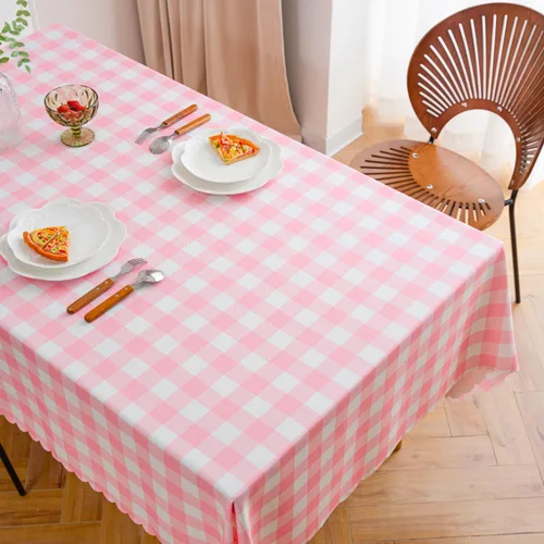 Vista 2 de MANGATA CASA Mantel de cuadros rosa para mesas cuadradas, mantel a cuadros, impermeable, para cocina y mesa, mantel de poliéster a cuadros sin Rosa
