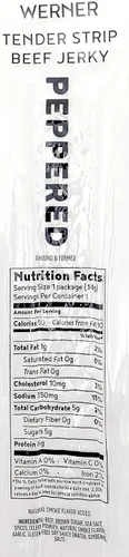 Vista 2 de Werner Tender Beef Jerky Strips - Paquete de 18 tiras de carne seca envueltas individualmente, fabricadas en los Estados Unidos (perlado)