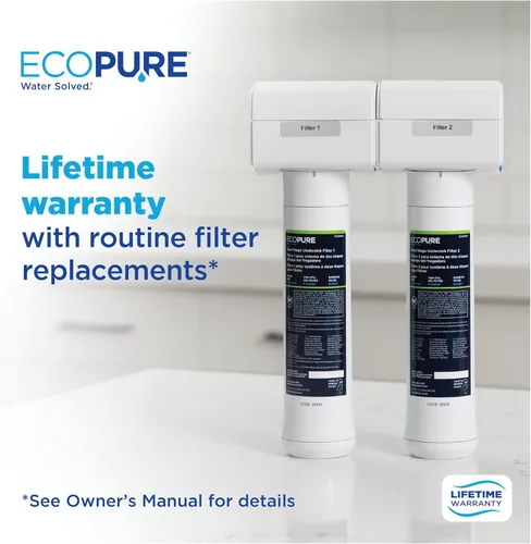 Vista 2 de EcoPure ECOP20 Sistema de filtro de agua para debajo del fregadero de 2 etapas - Certificado NSF para reducir 58 contaminantes - Agua potable limpia