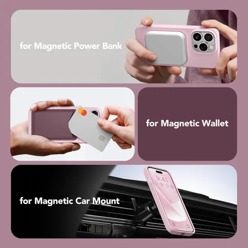 Vista 3 de GONEZ Funda para iPhone 14 Pro, compatible con Magsafe, con protector de pantalla + protector de lente de cámara, forro de microfibra suave Rosa