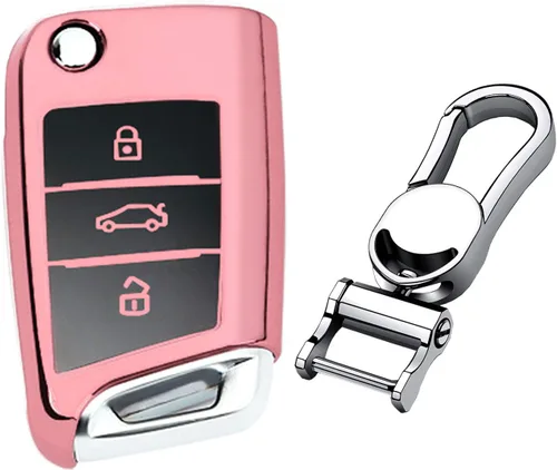 Vista 12 de Hombres Mujeres Cuero Genuino Llavero Funda Para Volkswagen/Para Skoda/Para Audi/Para Asiento Flip Car Remote Key Case Funda Funda Con Kit Llavero