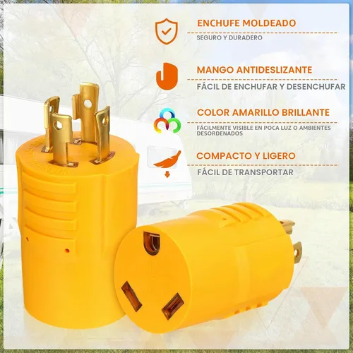 Vista 5 de Kanayu NEMA L14-30P a TT-30R Adaptador generador RV de 30 amperios Amarillo