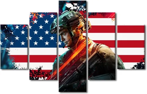 Vista 14 de Arte de pared para sala de estar, imágenes de la bandera estadounidense, impresión en lienzo, arte de pared militar de Estados Unidos de la Segunda