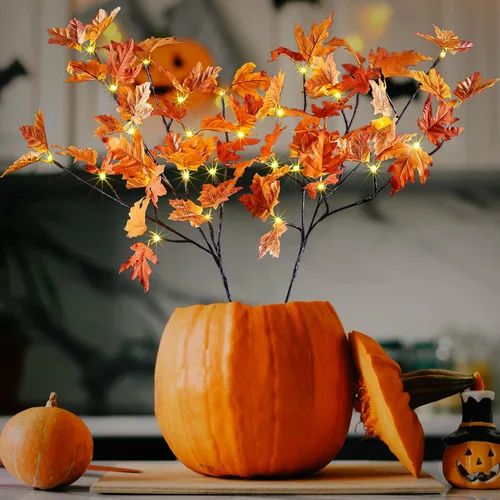 Vista 9 de LIGHTSHARE 2 piezas de 4 pies 144 LED (72 LED cada uno) árbol de arce iluminado artificial blanco cálido para Halloween, decoración de otoño