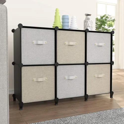 Vista 2 de HOMIDEC - Organizador de almacenamiento de 6 cubos, biblioteca con estantería y martillo de metal, organizador de cubos para niños, armario, Negro