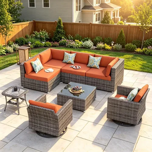 Vista 20 de HOOOWOOO Patio Sectional Furniture Set,2 Piece Couch Set with 2 Matching Armless Chairs(Beige)