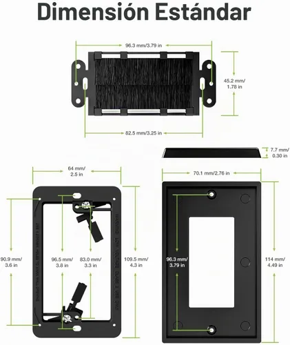 Vista 2 de Placa de pared con cepillo con soporte de montaje, cubierta decorativa para pasar cables de bajo voltaje, ocultador de cables de una sola banda