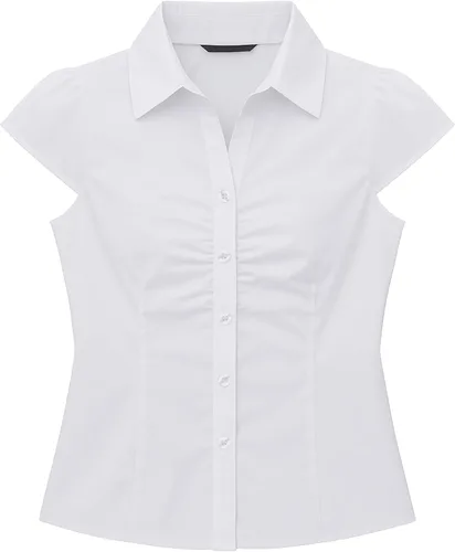 Vista 6 de SUNNOW Blusa plisada de manga corta con botones en el pecho para mujer, blusa casual