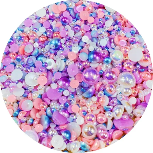 Vista 13 de Cuentas de resina con diamantes de imitación, mitad redonda, cuentas de perlas planas de 30 g, cuentas de media perla con diamantes de imitación