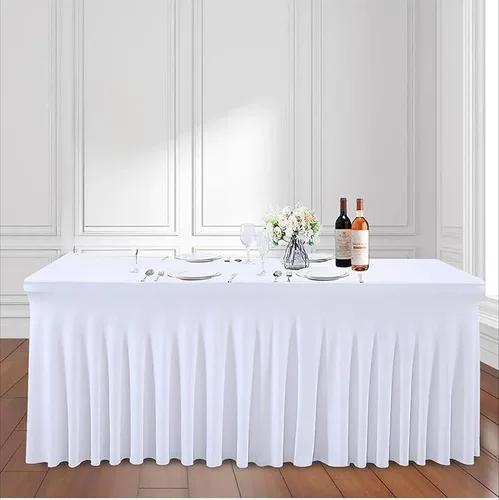 Vista 6 de TC27 - Mantel rectangular ajustable de elastano de 4 pies con falda plisada, sin arrugas, mantel rectangular para fiestas, bodas, banquetes