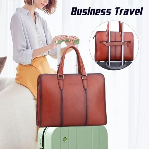 Vista 5 de Banuce Full Grains - Maletín de cuero italiano para mujer, bolsos y monederos de 14 pulgadas, bolsas de negocios para laptop, bolsa de trabajo