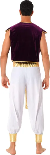 Vista 6 de Conjunto de ropa de Halloween con príncipe árabe para hombre, chaleco con cinturón Bloomers, carnaval, fiesta, club