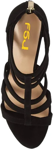 Vista 5 de FSJ Sandalias de tacón alto grueso con punta abierta para mujer, con correa en T, bombas de fiesta de noche, con corte, para oficina, zapatos