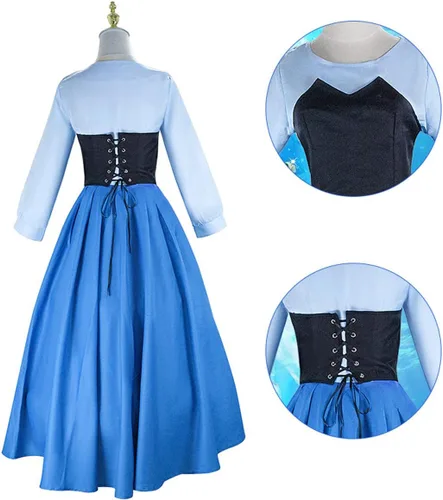 Vista 3 de Disfraz de sirena para mujer, vestido de princesa Ariel con peluca roja, accesorios para trajes de Halloween