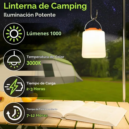 Vista 3 de BOBKID Linterna de camping LED, luz de camping recargable, linternas de 4 modos para exteriores con 1000LM, linterna de campamento portátil