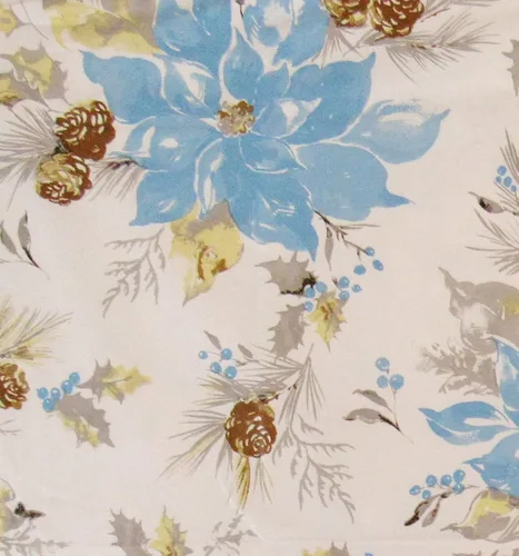 Vista 3 de Happy Holiday Mantel trasero de franela de vinilo con diseño de flor de pascuas azul acuarela, acebo, piñas y muérdago (52 x 70 pulgadas, oblongo)