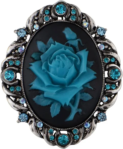 Vista 9 de Alilang Broche de pasador de camafeo con flores de cristal rosa antiguo inspirado en la vendimia Negro