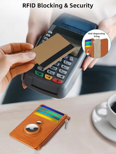 Vista 6 de Cartera delgada minimalista con bolsillo frontal, bloqueo RFID, tarjetero con ventana para identificación, 6 ranuras para tarjetas, cartera