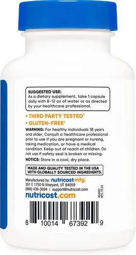Vista 4 de Nutricost Policosanol 100 mg, 120 cápsulas - Sin gluten, sin OMG y apto para vegetarianos