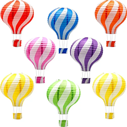 Vista 8 de Juego de linternas de papel colgantes con globos aerostáticos, decoración de fiesta, cumpleaños, boda, Navidad, fiesta, regalo, 12 pulgadas, paquete
