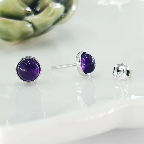 Vista 55 de Pendientes naturales de 0.236 in con chapado en oro blanco sobre plata de ley, bisel cabujón de piedras preciosas regalo de joyería para ella