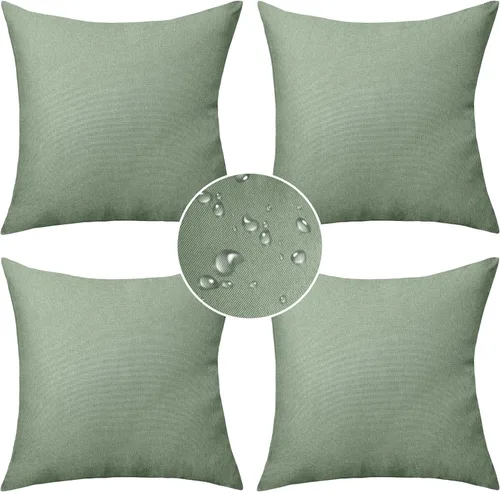 Vista 7 de Demetex Fundas de almohada de exterior impermeables de 16 x 16 pulgadas, fundas de almohada decorativas de lino para sala de estar, balcón y jardín