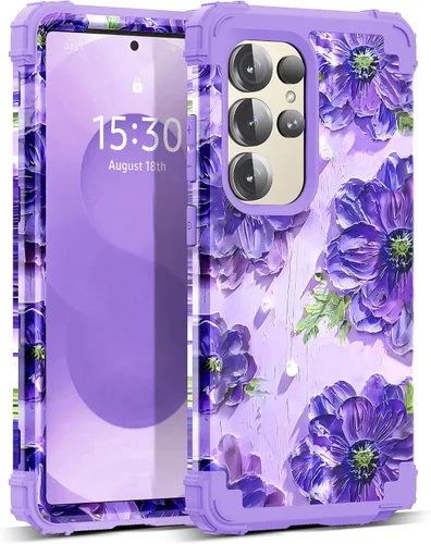 Vista 10 de Funda para Galaxy A14 5G Case, Patrón Floral 3 en 1 Protección Resistente de Servicio Pesado a Prueba de Golpes Parachoques de Goma de Silicona