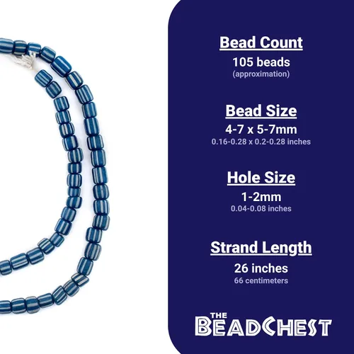 Vista 4 de The Bead Chest Cuentas de grosella espinosa de Java - Hilo completo de cuentas de vidrio a rayas (azul, 0.157 in)