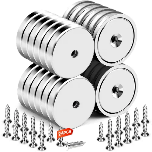 Vista 10 de Imanes de taza con agujero avellanado, imán con tornillo, imanes con base redonda con fuerza de sujeción industrial, 60 libras de fuerza