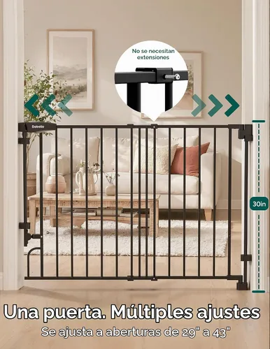 Vista 8 de Babelio Puerta de bebé extraíble para escaleras sin barra inferior, 29-43 Negro
