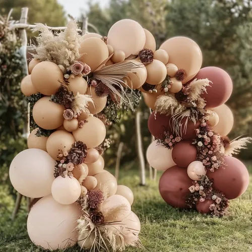 Vista 6 de Boho Balloons Guirnalda de Globos Rosa Nude Doble Relleno Crema Mate Rosa Dusty Kit de Arco de Globos para Cumpleaños Baby Showers, Bodas Desnudo