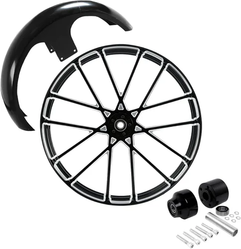 Vista 41 de TCMT Llanta de rueda delantera de 21", buje de rueda de brida de doble disco con guardabarros delantero negro sin pintar, compatible con modelos