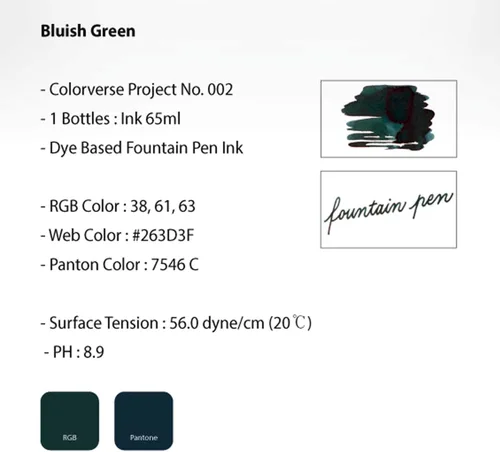 Vista 7 de Coloverse Project Ink No.002 - Tinta para pluma estilográfica (2.2 fl oz), color verde azulado
