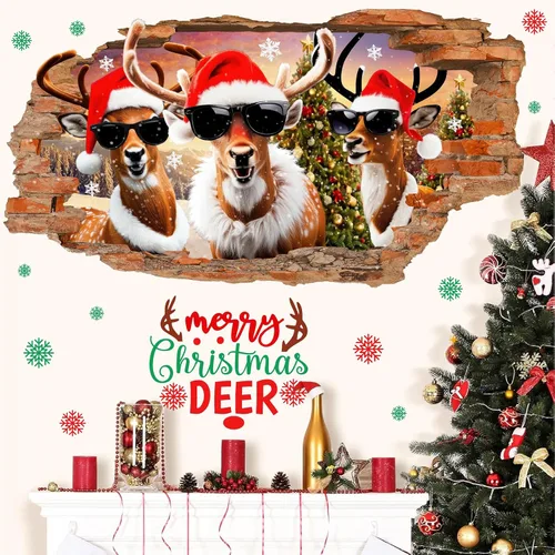 Vista 11 de Calcomanías de Pared de Navidad, Pegatinas de Papá Noel para Decoraciones de Pared de Navidad Interior, Calcomanías de Ventana Falsa de Navidad