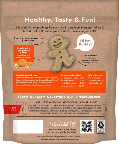 Vista 2 de Buddy Biscuits Bolsa de 8 onzas de golosinas suaves y masticables para perros, hechas con mantequilla de maní, 8 onzas