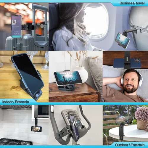 Vista 2 de Accesorios de viaje, bandeja universal para el respaldo del asiento, soporte de clip para teléfono, tamaño de bolsillo ajustable, soporte para 1