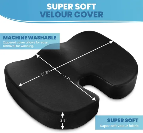Vista 3 de Philosophy Gym Cojín de asiento de espuma viscoelástica, almohadilla de gel mejorada para silla de oficina, cómoda almohada ergonómica para silla