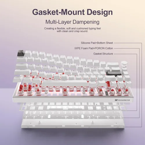 Vista 3 de X82 Teclado para juegos con cable con perilla de volumen, montaje de junta de teclado mecánico 60% RGB retroiluminado con software, mini teclados