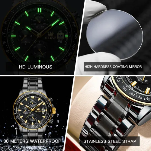 Vista 3 de OLEVS Watch for Men, Fashion Business Dress Mens Watches, Luminous Date Stainless Steel Waterproof Analog Two Tone Casual Quartz Wristwatch