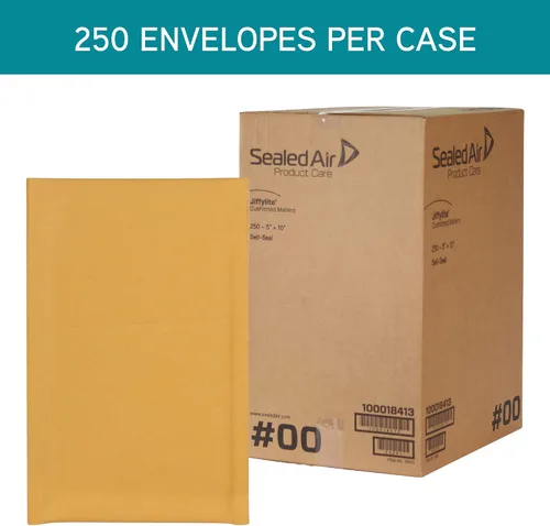 Vista 3 de Sealed Air Jiffylite - Sobre de burbujas autosellante, #00, cojín de celda de aire de burbujas de barrera, cierre autoadhesivo, 5 x 10, kraft