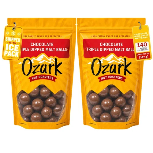 Vista 7 de OZARK NUT ROASTERS Bolas de malta de chocolate, aperitivo gourmet de caramelo malteado, rico sabor a chocolate, bolsa resellable de 14 onzas