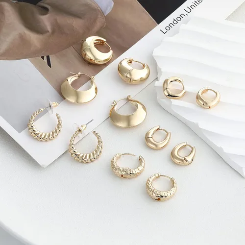 Vista 5 de Wgoud Juego de 6 pares de aretes de aro de oro para mujer, chapados en oro de 14 quilates, hipoalergénicos, ligeros, gruesos, abiertos, joyería