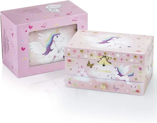 Vista 8 de RR ROUND RICH DESIGN Joyero musical para niñas con temática de bailarina y unicornio misterioso