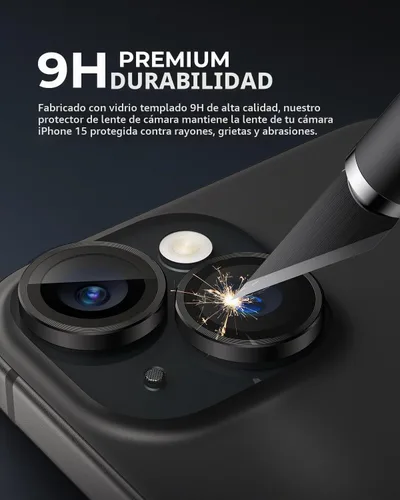 Vista 3 de UARMOR - Protector de lente de cámara para iPhone 15 y 15 Plus 9H de vidrio templado y anillo de aluminio delgado, transparente ultra HD, kit