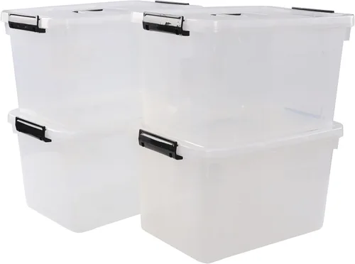 Vista 7 de 4 paquetes de contenedores de almacenamiento de plástico con tapa de 10 L, caja de almacenamiento transparente con asa