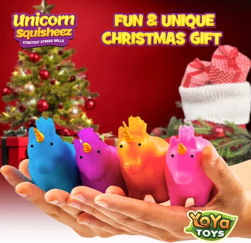 Vista 8 de YoYa Toys Unicorn Squisheez - Pelotas esponjosas para aliviar el estrés (juego de 4) Juguetes mágicos elásticos para niños, niñas y adultos