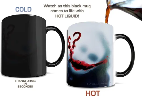 Vista 2 de Morphing Mugs DC Comics - Batman: The Dark Knight - Joker - Why So Serious - Taza de cerámica sensible al calor que cambia de color de 11 onzas
