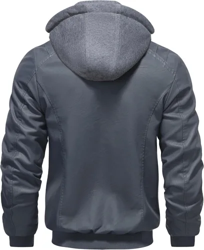 Vista 3 de GGleaf Chaqueta de cuero sintético para hombre, impermeable, estilo bomber motera vintage, de PU, estilo moto biker