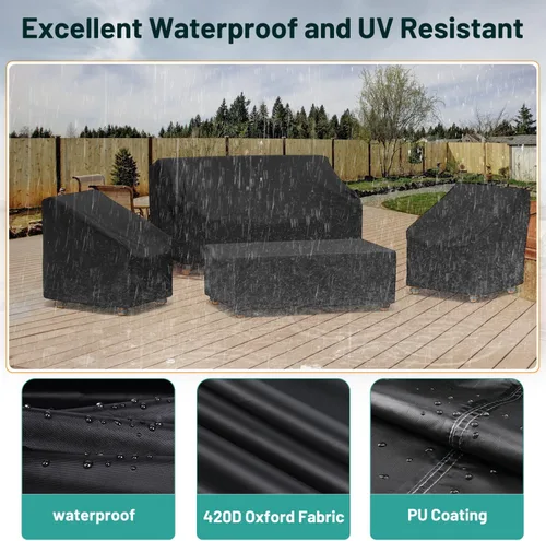 Vista 4 de Mrrihand Fundas para muebles de patio, 4 piezas, funda impermeable para muebles de exterior, incluye funda para sofá exterior, 2 fundas para sillas