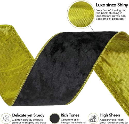 Vista 3 de MEEDEE Black and Gold Velvet Ribbon 2.5 inch with 10 Yards Spool Two Tone Velvet Wired Ribbon for Gift Wrapping, Halloween Wreaths, Christmas Tree